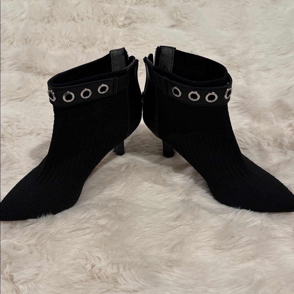 Adrienne Vittadini Black Ankle Booties with Silver Accents